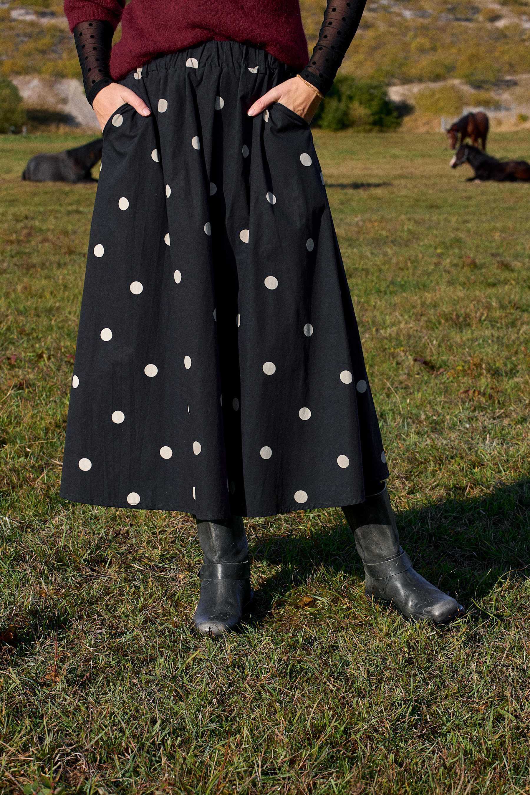 Black Colour BCAbbie Skirt - Black Dot