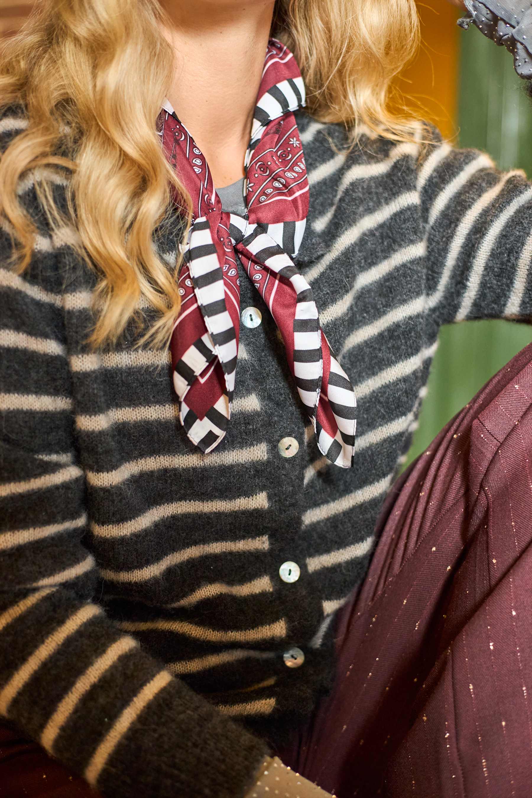 Black Colour BCDell Striped Knit Cardigan - Dark Grey