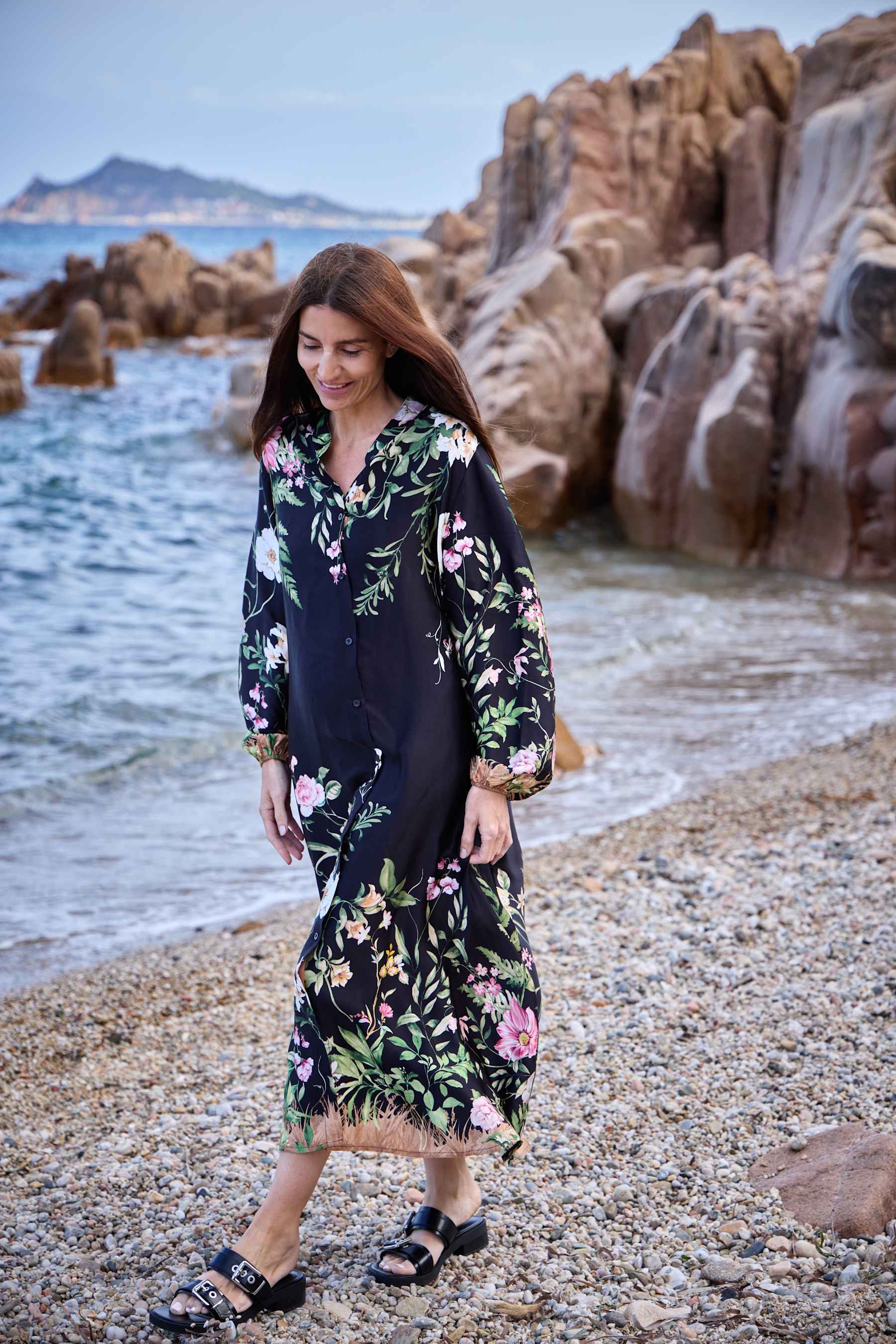 Black Colour BCZennia Flower Dress - Black Flower