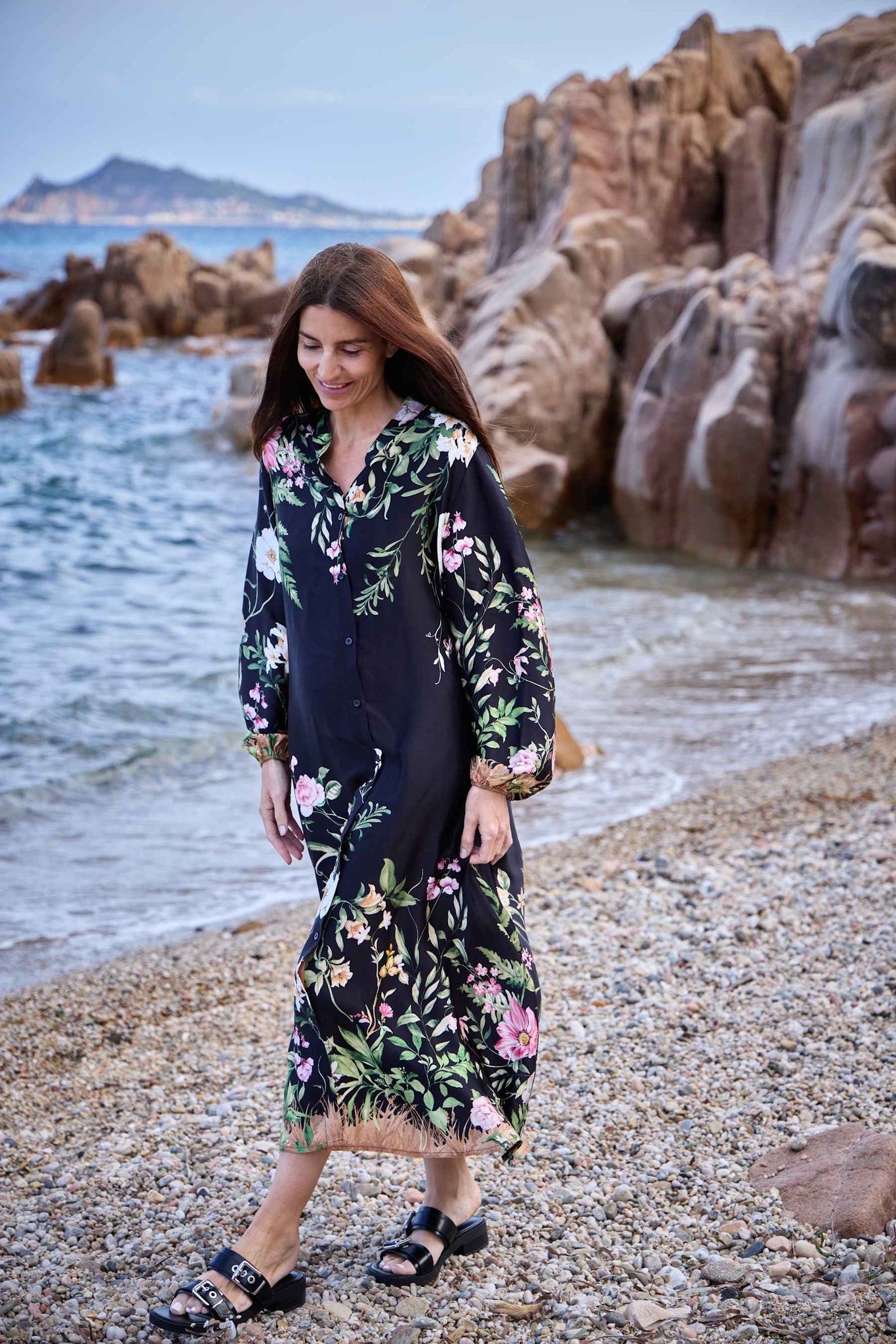 Black Colour BCZennia Flower Dress - Black Flower