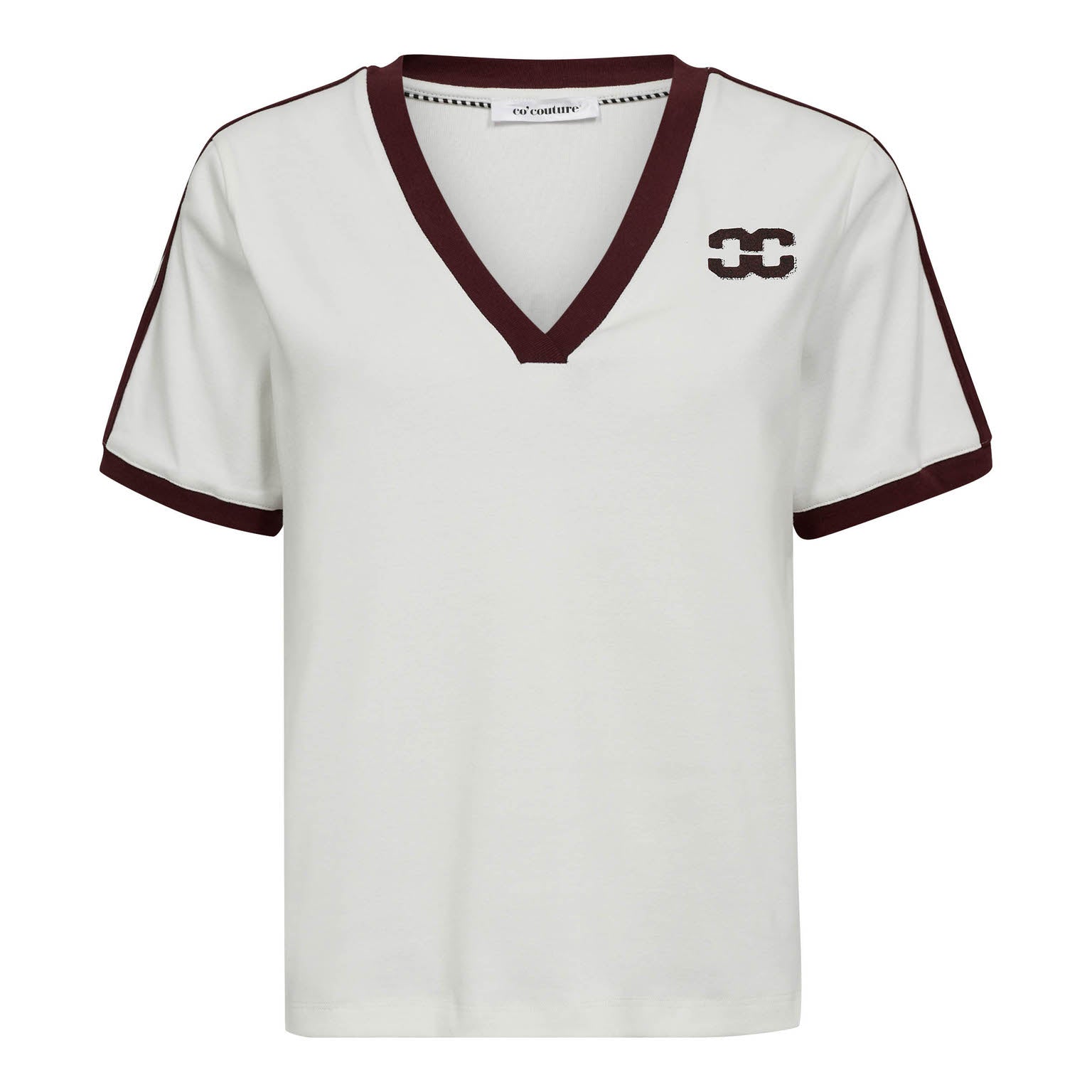 Co´Couture EdgeCC Stripe V-Tee - Offwhite Winered