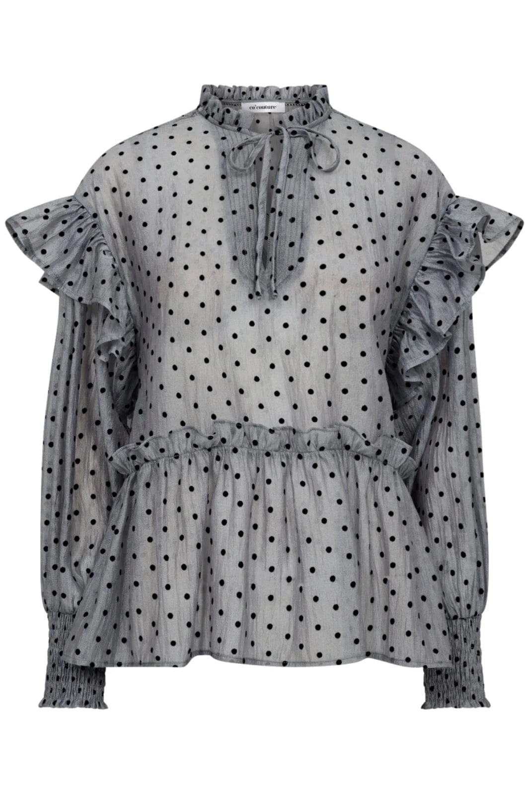 Co´Couture KatinkaCC Dot V-Frill Blouse - Light Grey