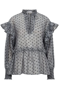 Co´Couture KatinkaCC Dot V-Frill Blouse - Light Grey