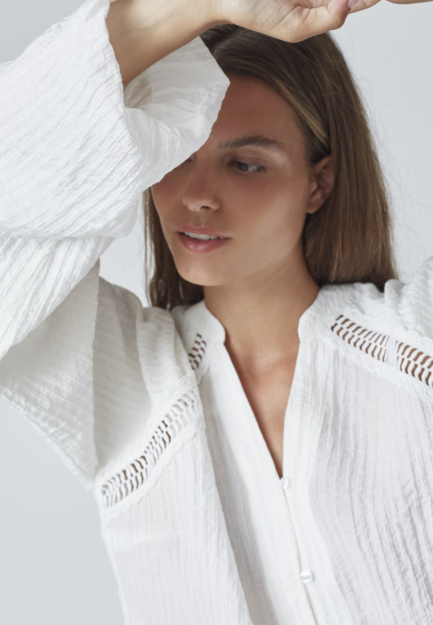Co´Couture ShinaCC Lace V-Shirt - Off White