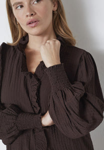 Co´Couture ShinaCC Frill LS Shirt - Dark Brown
