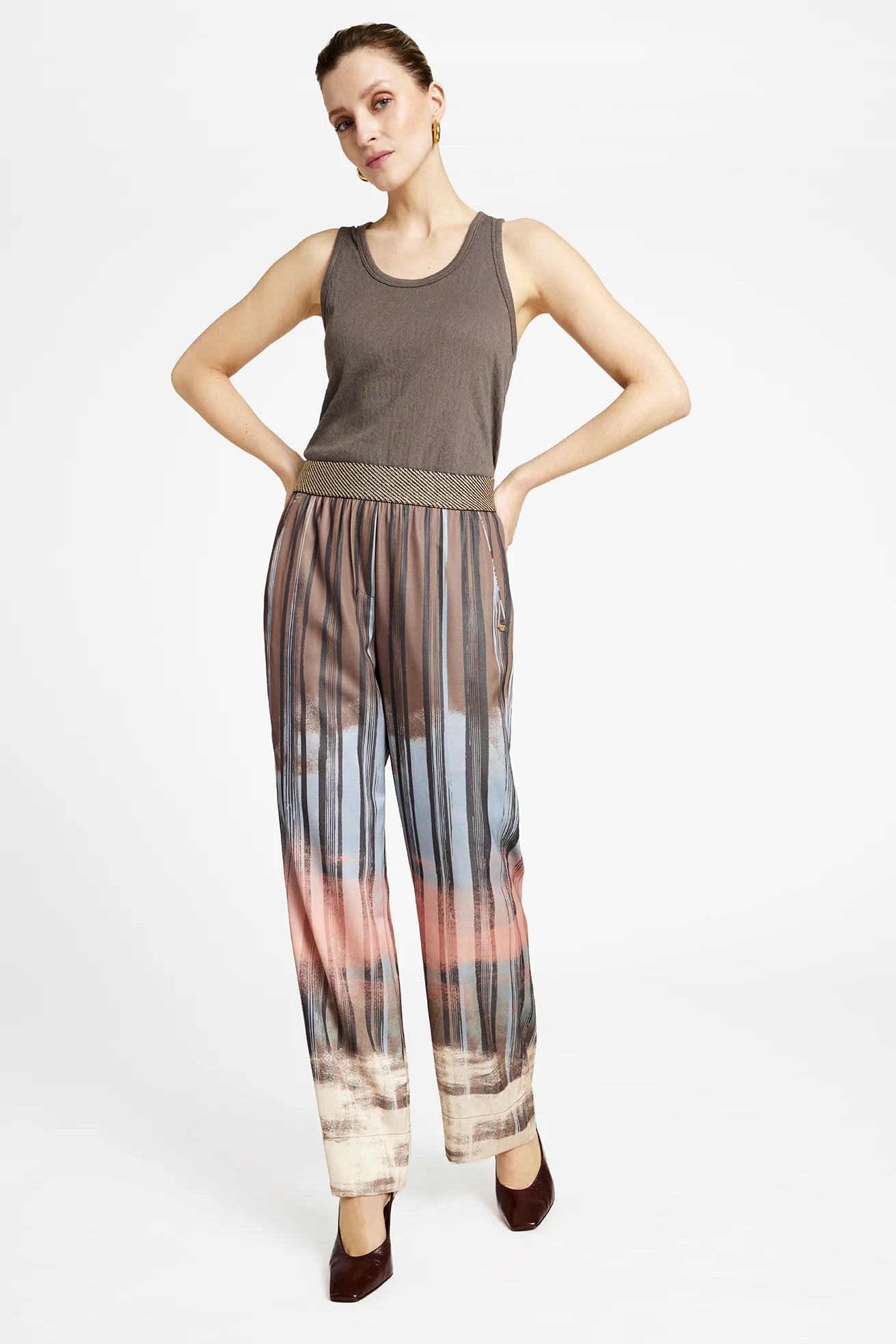 Gustav Bay Wide Leg Pants - Rust Ivory