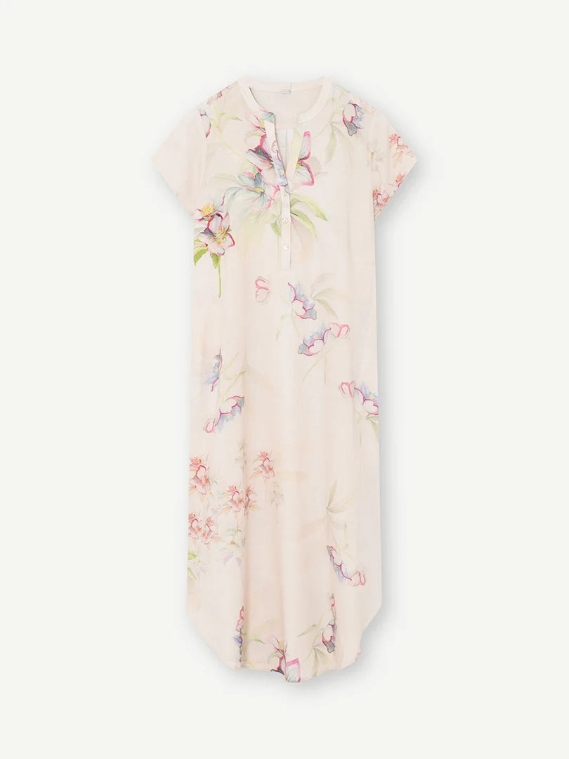 Gustav Madonna Midi Shirt Dress - Beige Rose Print