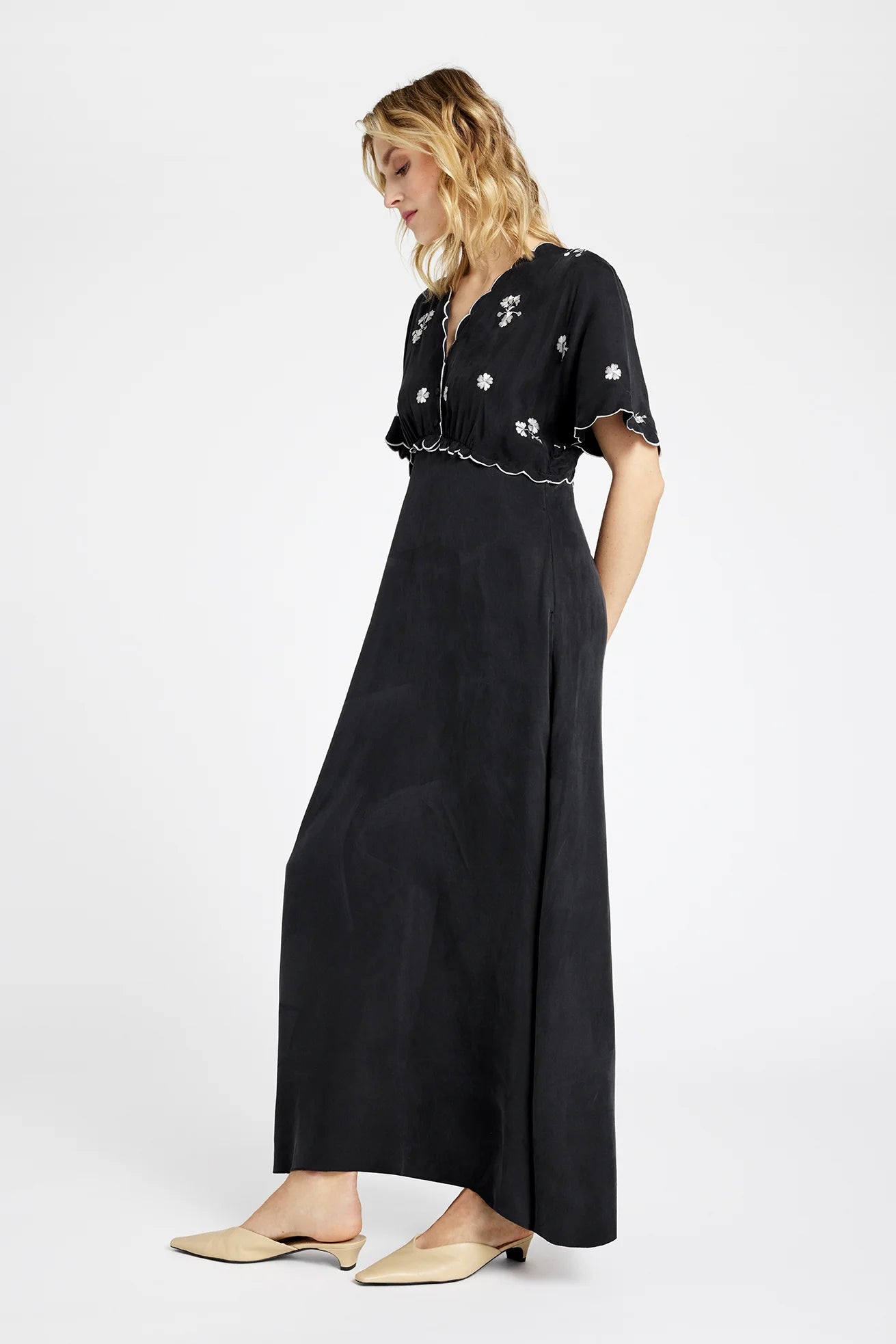 Gustav Winnie Long Embroidery Dress - Washed Black