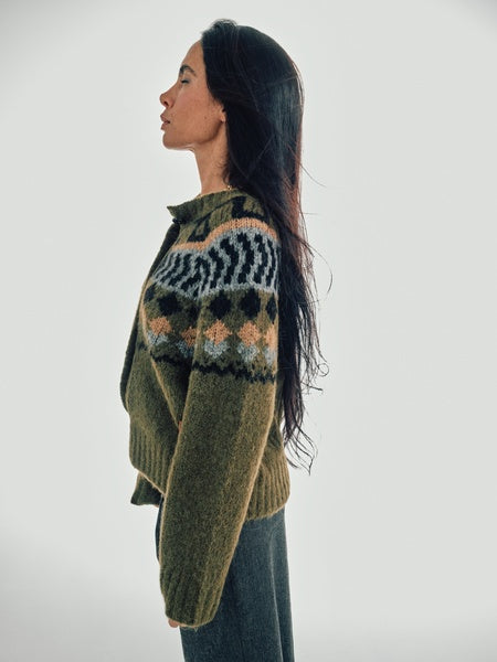 HEYANNO MMHBloom Rib Cardigan - Dark Olive