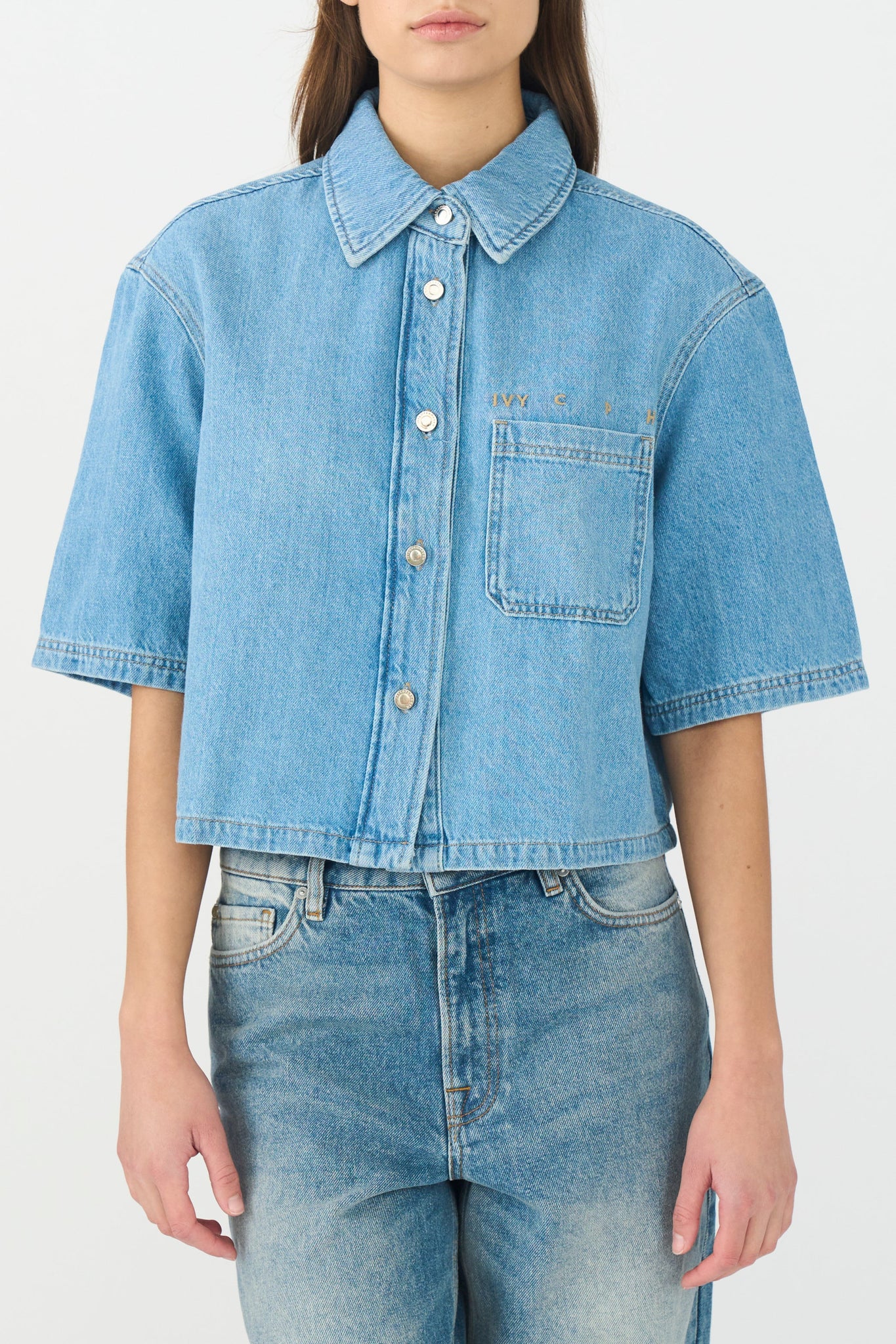 Ivy Copenhagen Uta Oversize 2/4 Sleeve Shirt Wash Mid Blue - Denim Blue