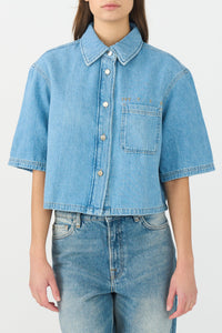 Ivy Copenhagen Uta Oversize 2/4 Sleeve Shirt Wash Mid Blue - Denim Blue