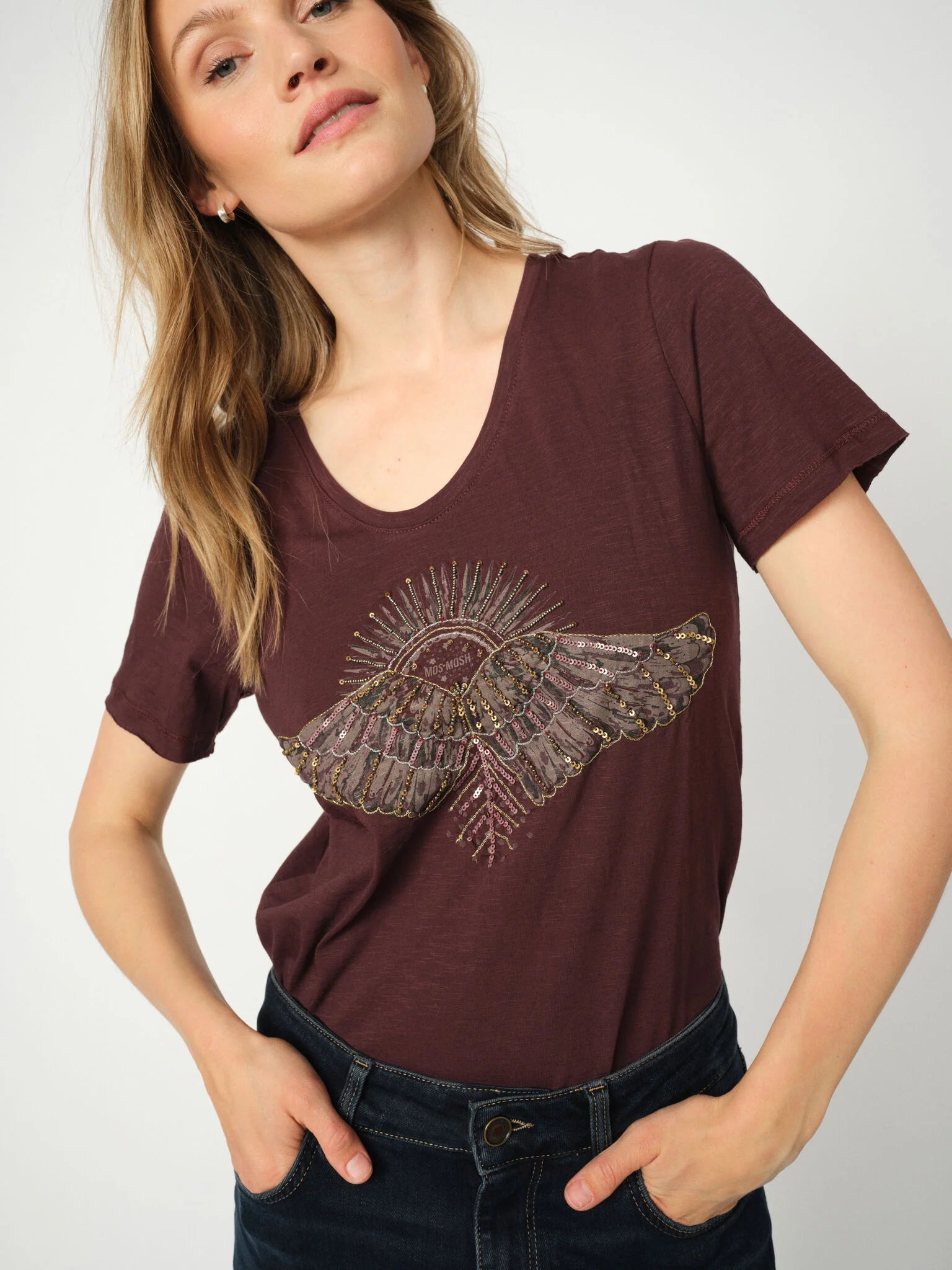 Mos Mosh MMNadine O-SS Deco Tee - Fudge