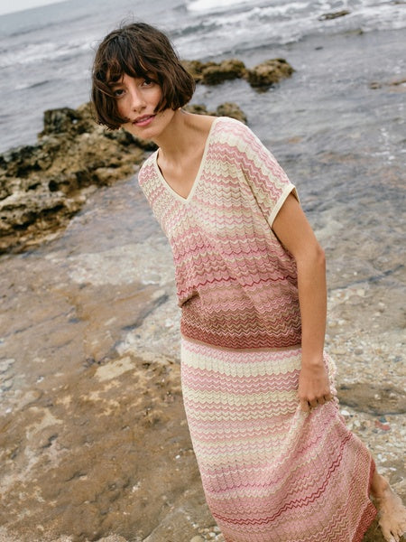 Mos Mosh MMHopi Zigzag Knit Skirt - Powder Pink
