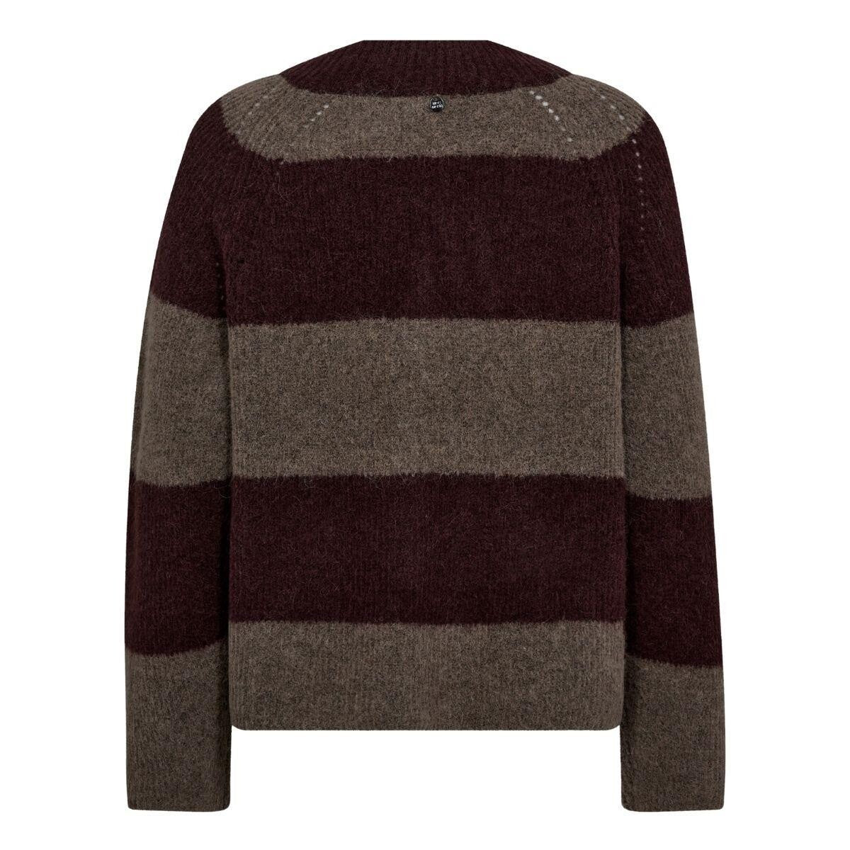 Mos Mosh MMTaci Stripe LS V-Neck Knit - Fudge