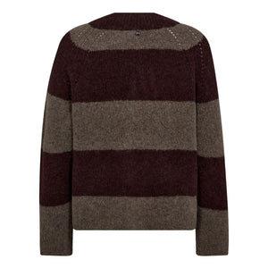 Mos Mosh MMTaci Stripe LS V-Neck Knit - Fudge
