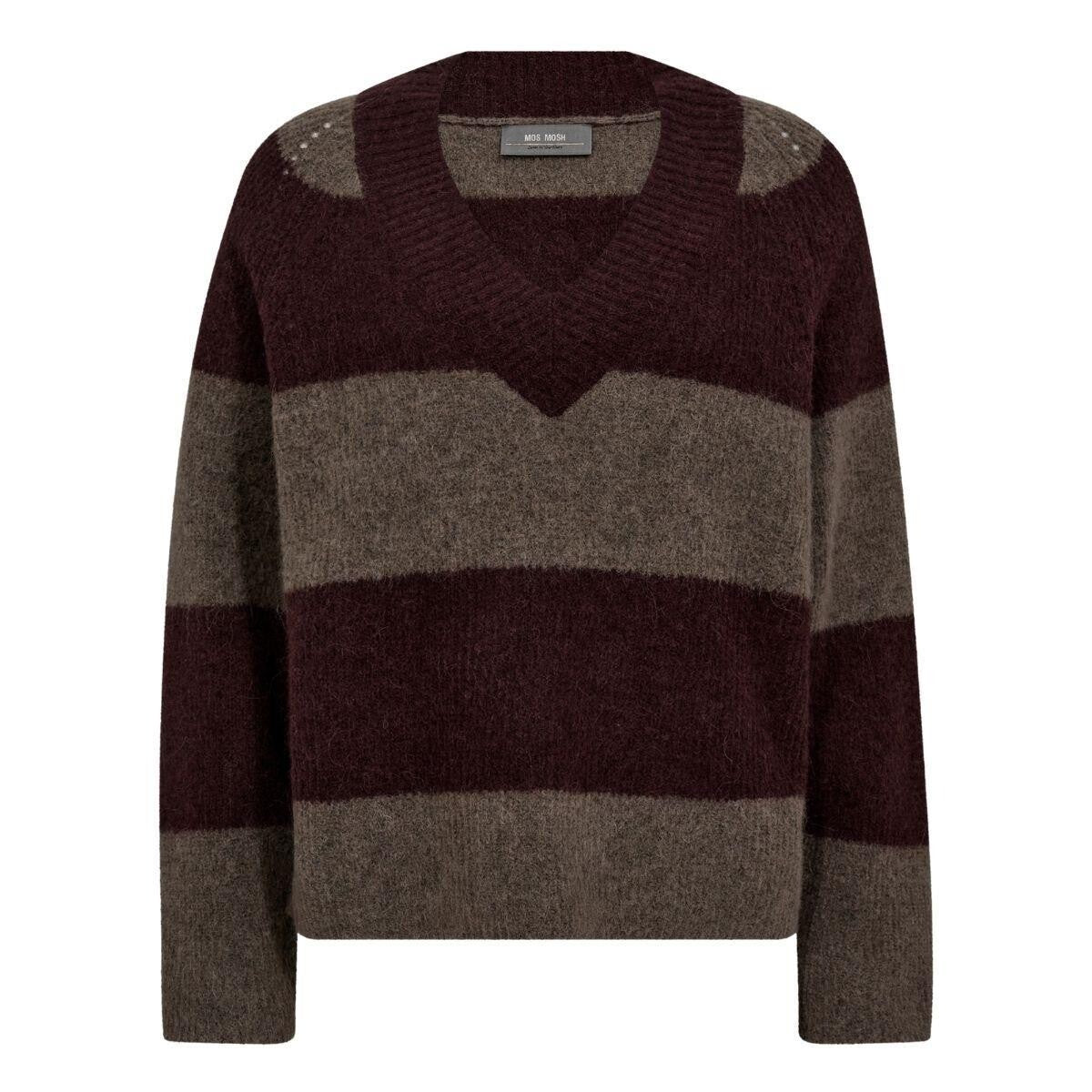 Mos Mosh MMTaci Stripe LS V-Neck Knit - Fudge