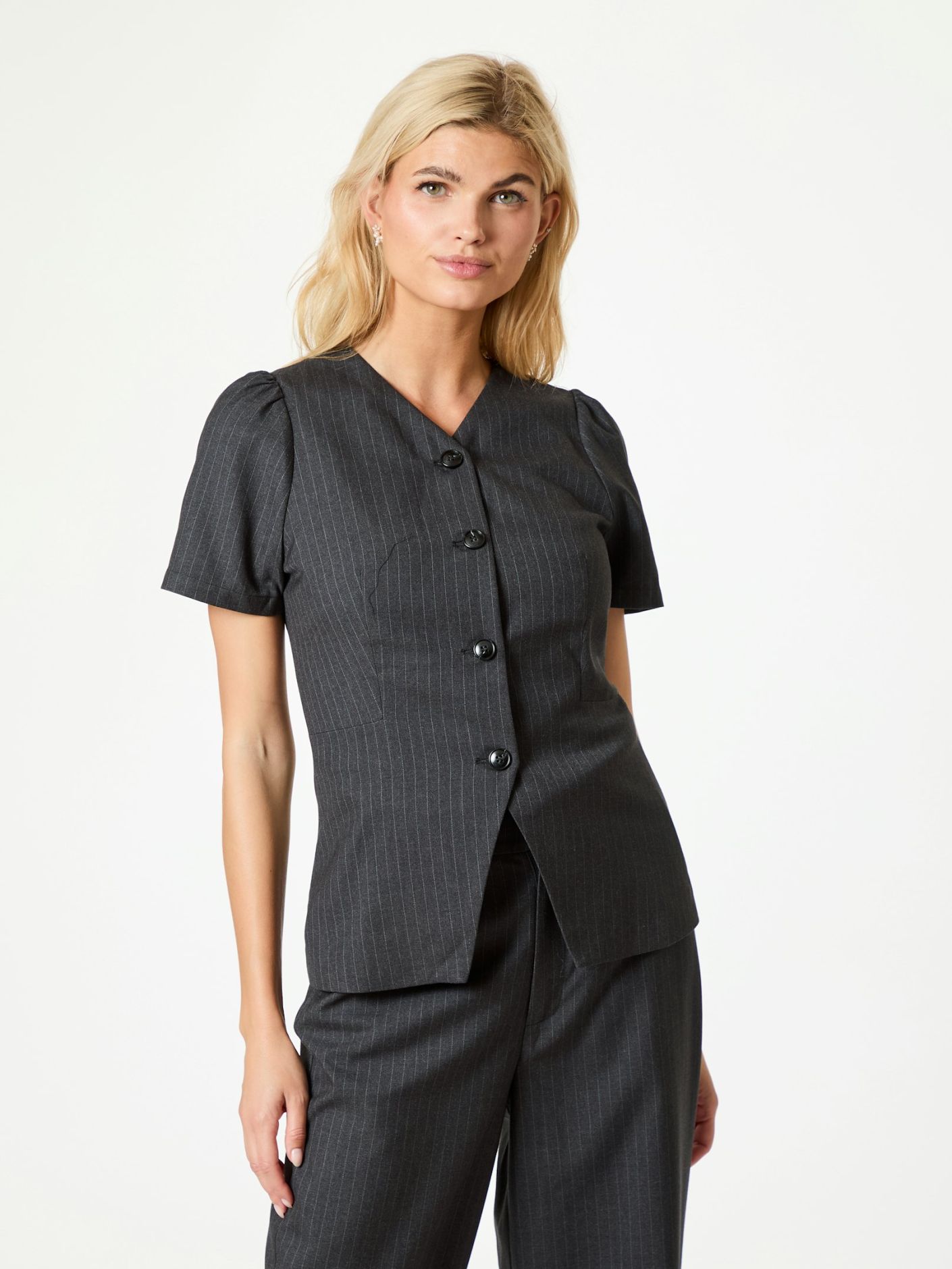 Neo Noir Jules Pinstribe Blouse - Antracit