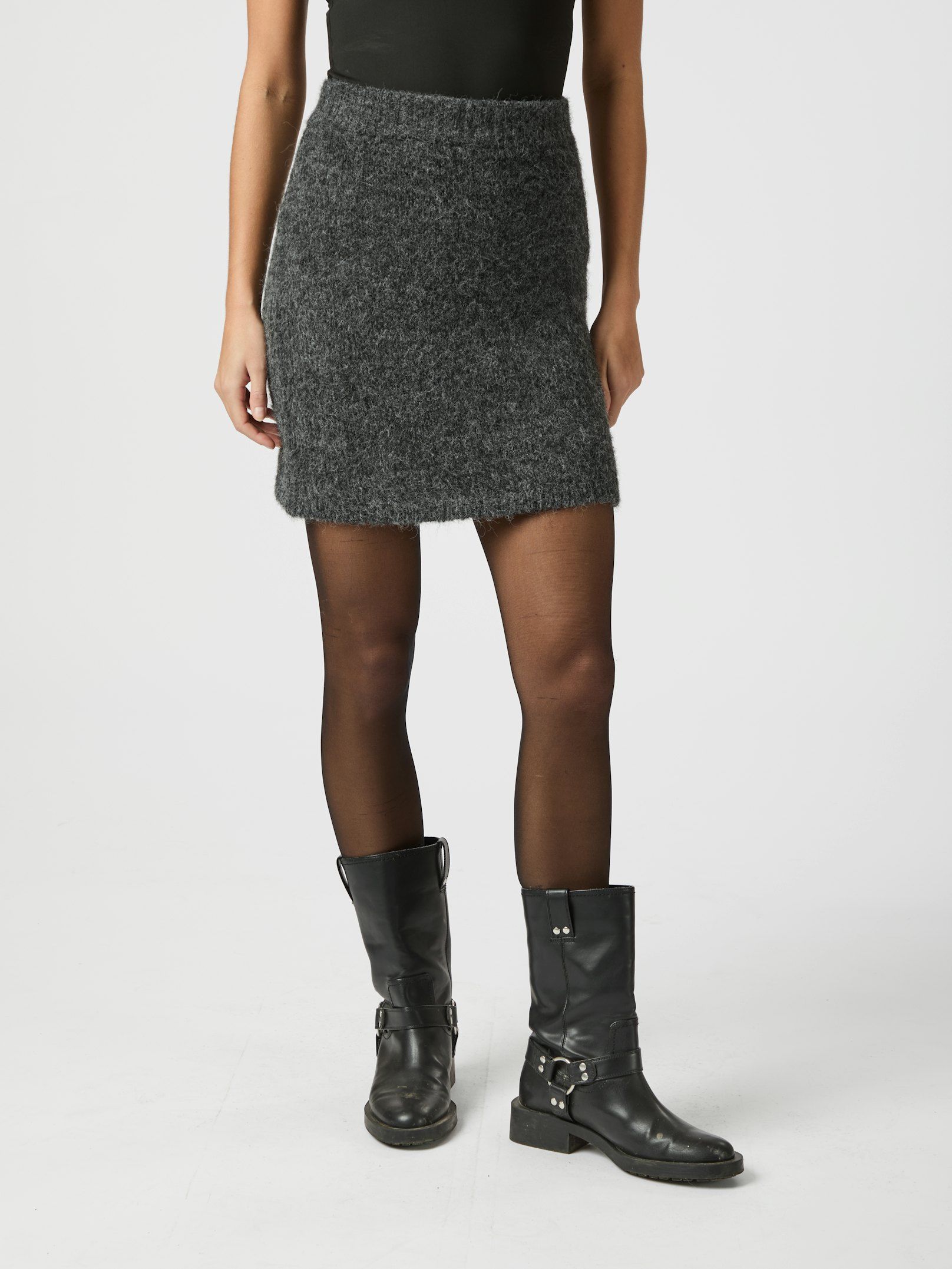 Neo Noir Naria Fluffy Knit Skirt - Antracit