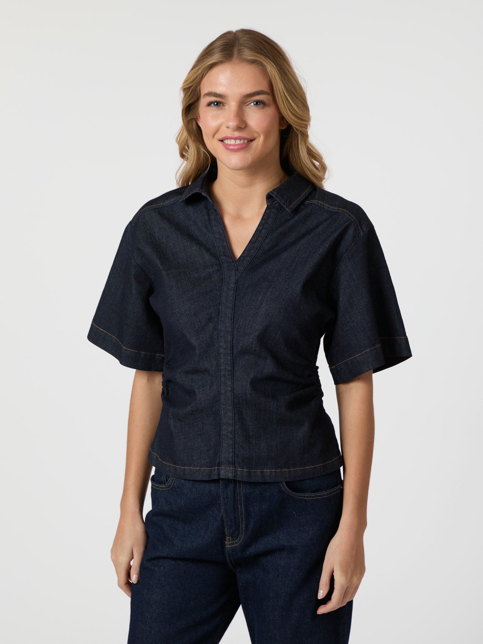 Neo Noir Spenda Denim Blouse - Dark Blue