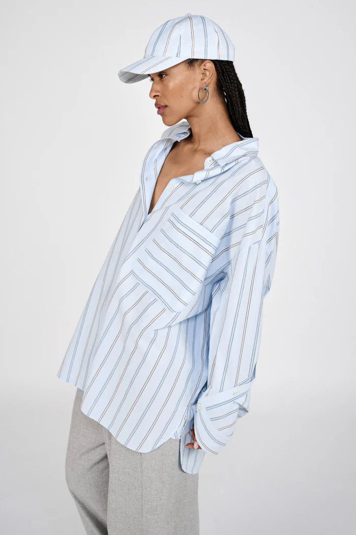 Rabens Saloner Bobbie Reverse Stripe Oversize Shirt  - Blue Pyjama Stripe