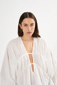 Rabens Saloner Corrie Cotton Voile Deep V-Neck Top - White