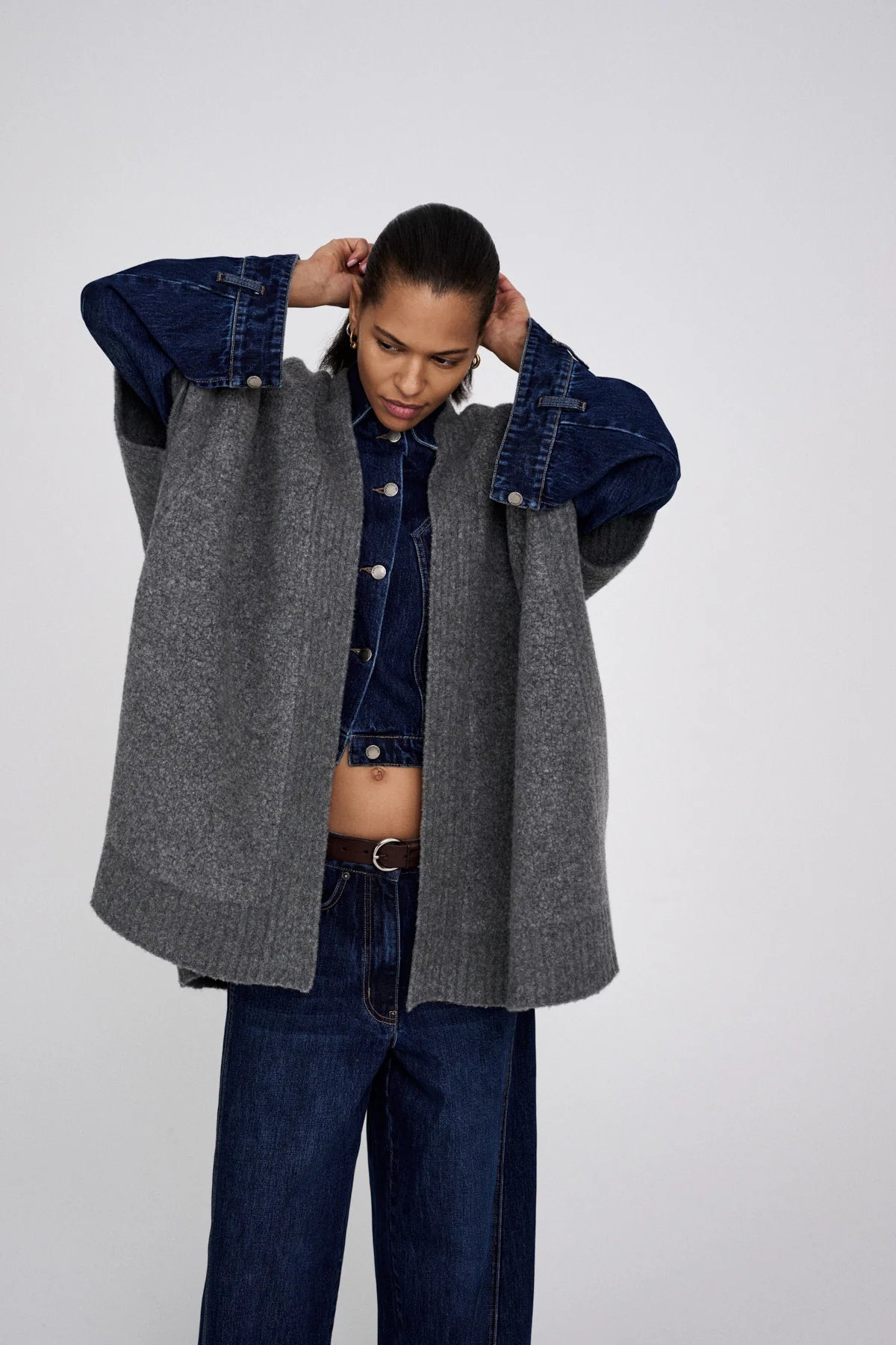 Rabens Saloner Dorris Sheep Knit Cape - Grey Melange