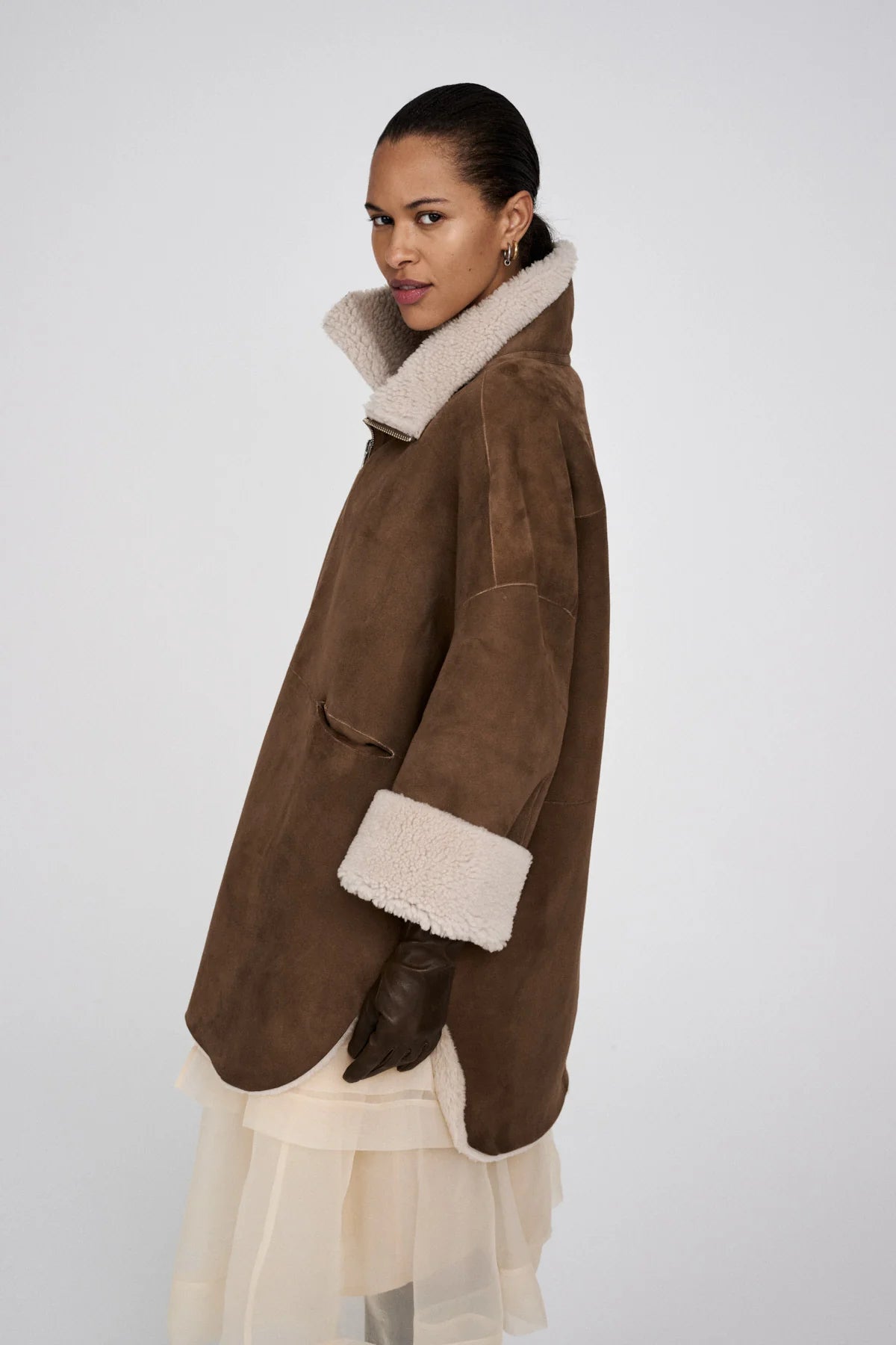 Rabens Saloner Ejsa Shealing Coat - Dark Brown