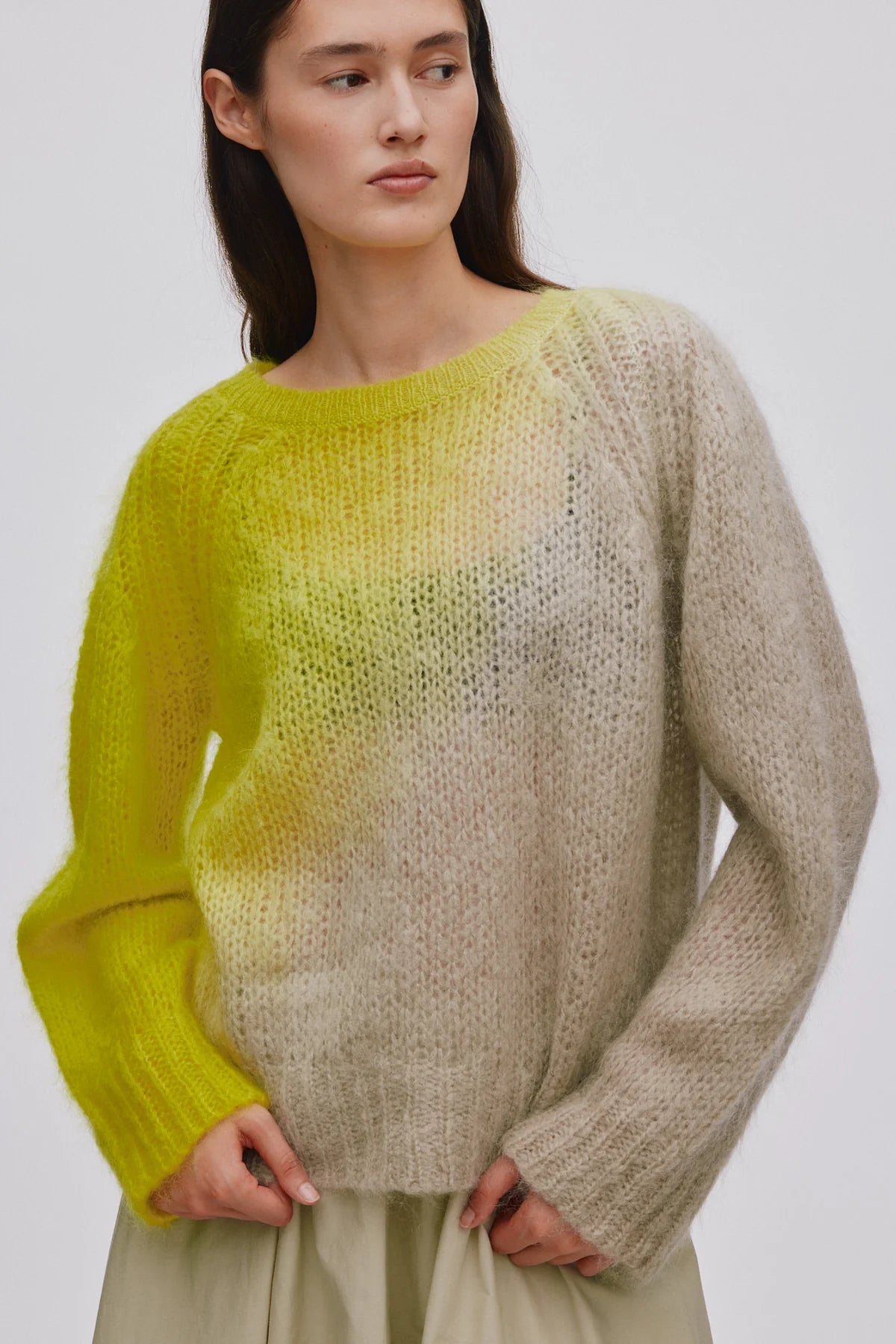 Rabens Saloner Jasmin Cross Dye Boxy Sweater - Limeade Pelican Combo