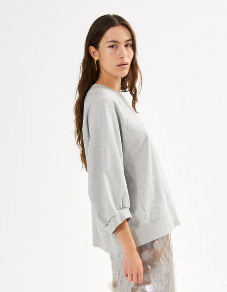 Rabens Saloner Nona Sweat Raglan 3/4 Sleeve - Grey Melan