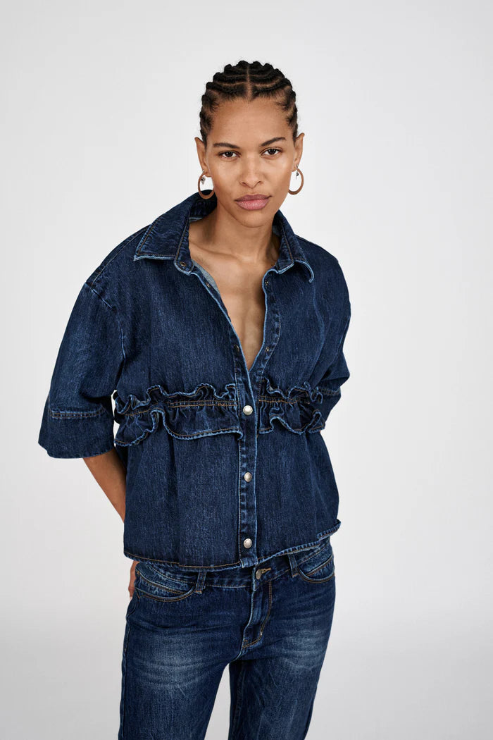 Rabens Saloner Paige Denim Shirt Jacket - Dark Washed Indigo