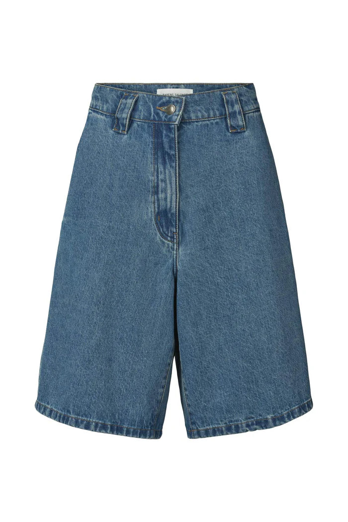 Rabens Saloner Raha Denim Wide Shorts - Washed Indigo