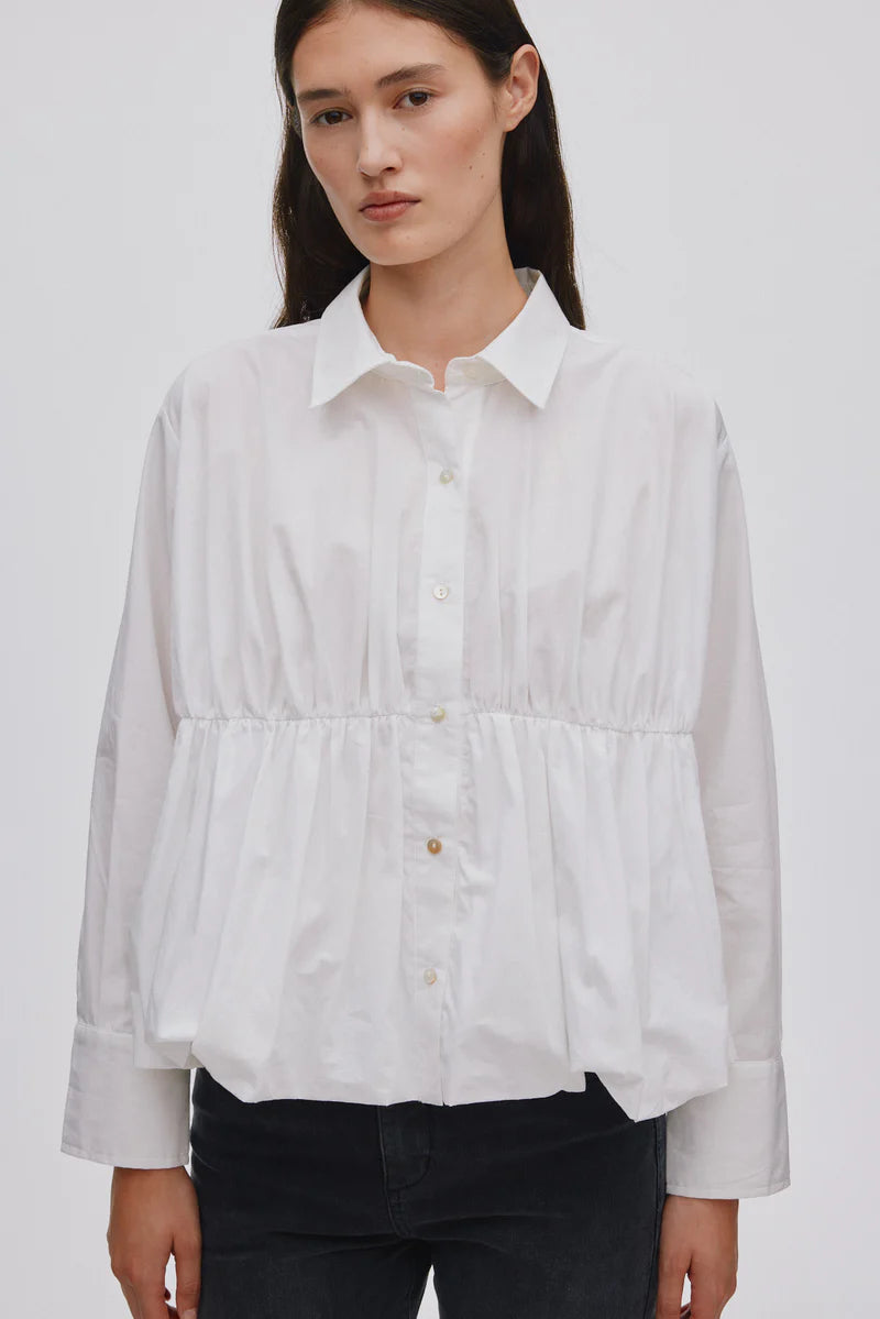 Rabens Saloner Sophie Poplin Puffed Hem Shirt - White