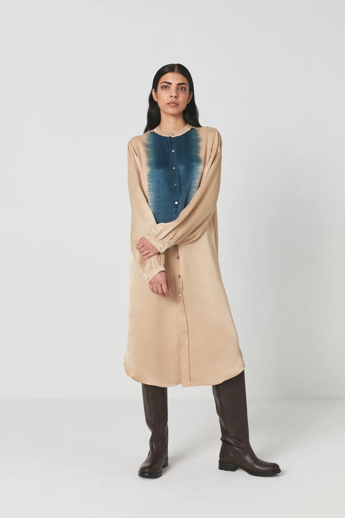 Rabens Saloner Suffi Streamline Shirt Dress - Oatmeal/Teal