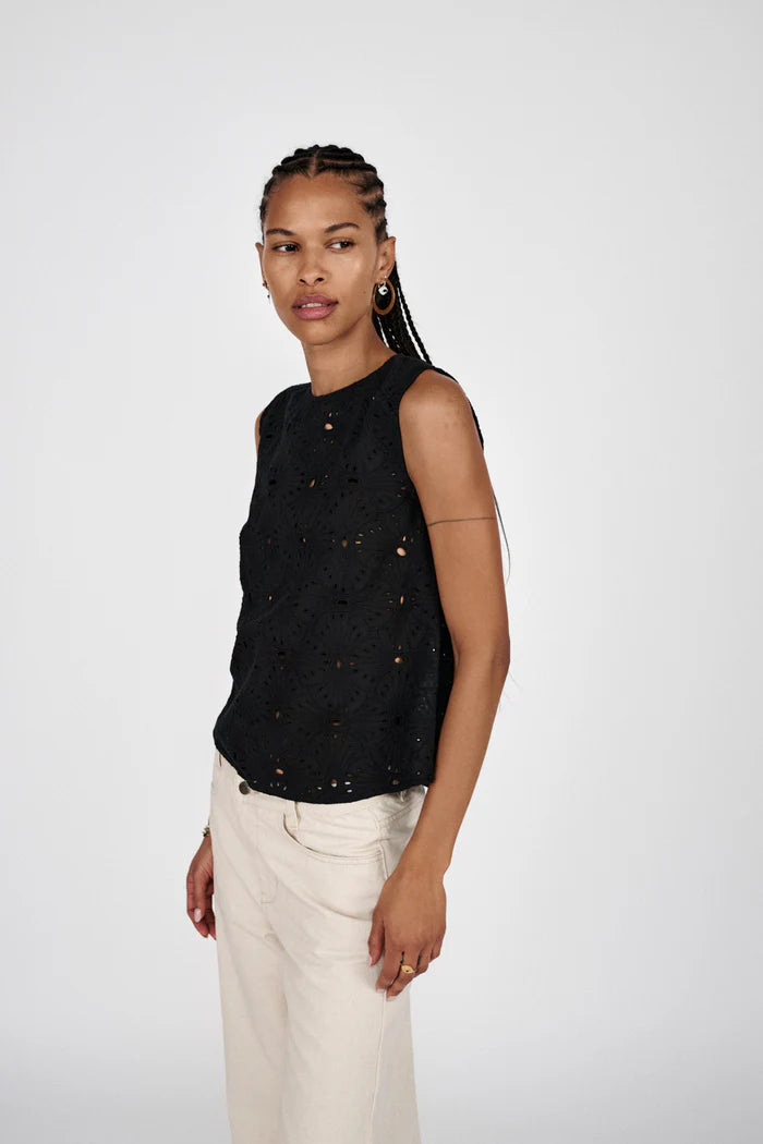 Rabens Saloner Supersize Anglaise Tank Top - Caviar Black