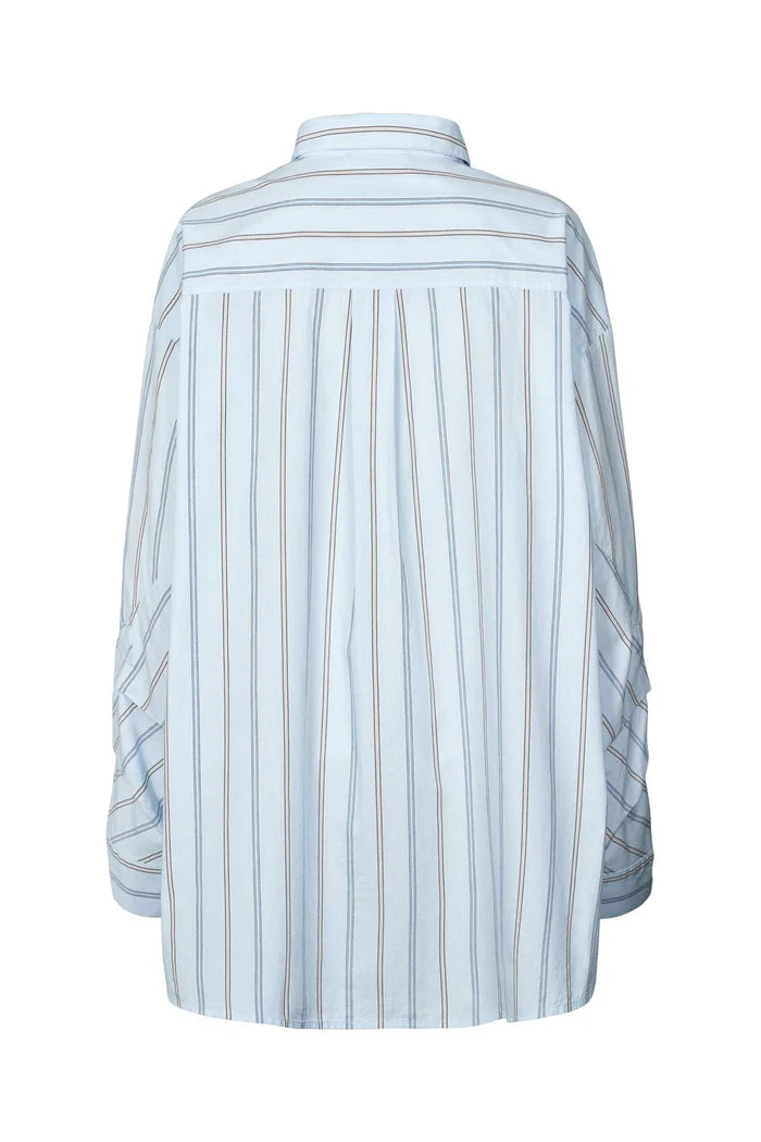 Rabens Saloner Bobbie Reverse Stripe Oversize Shirt  - Blue Pyjama Stripe