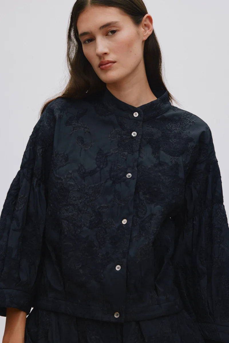 Rabens Saloner Candie Clipped Jacquard Shirt Jacket - Pirate Black