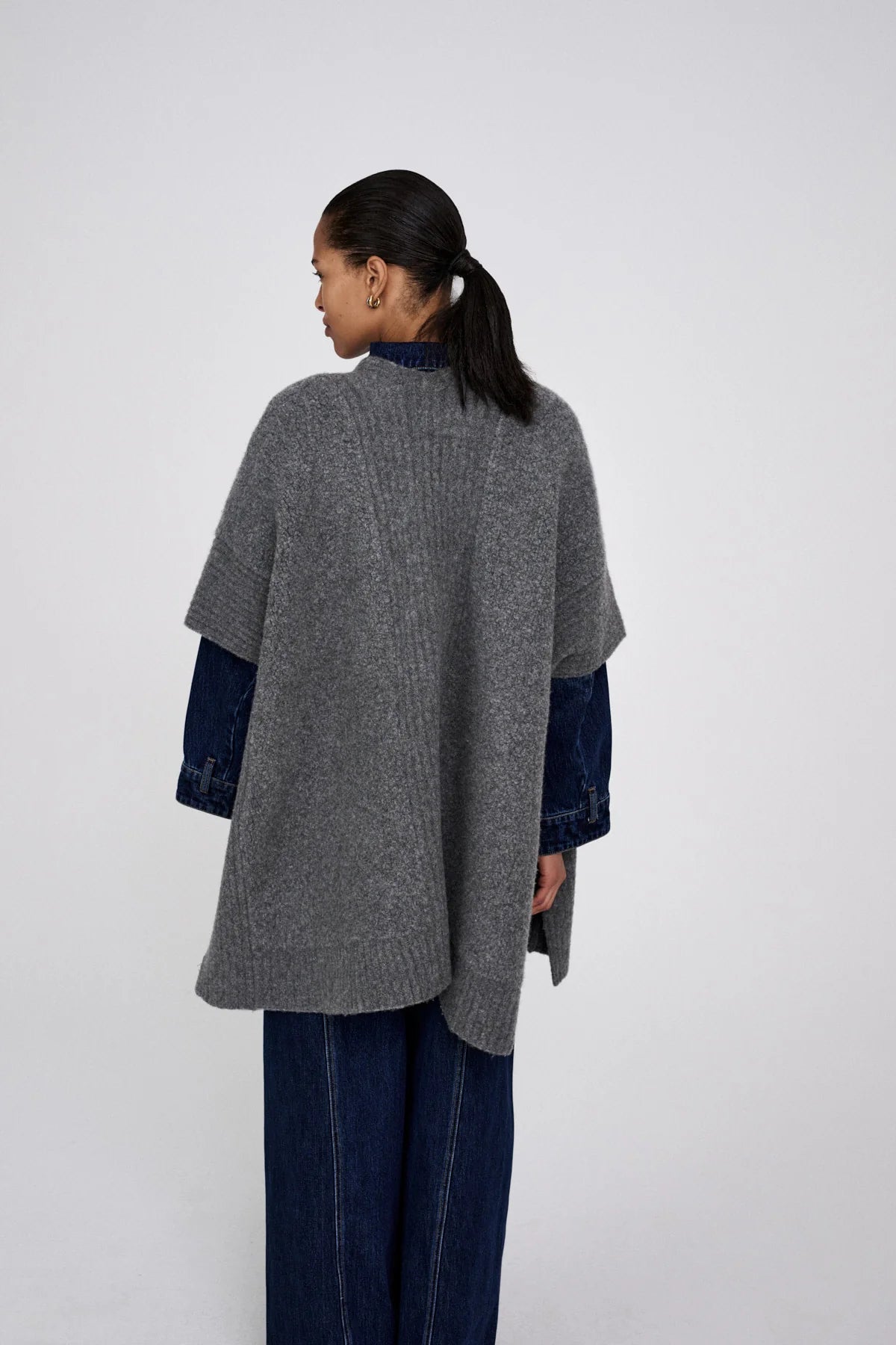 Rabens Saloner Dorris Sheep Knit Cape - Grey Melange