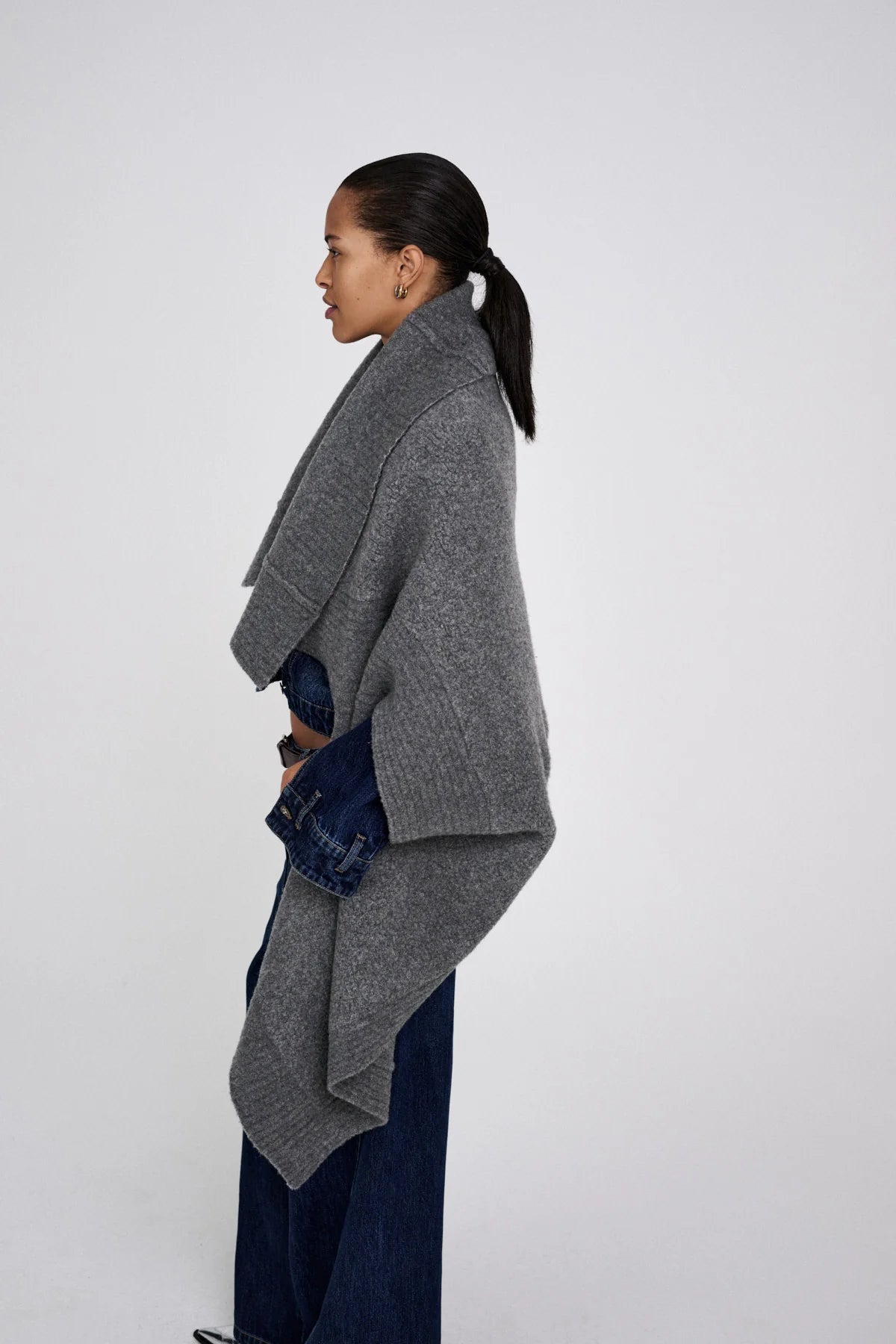 Rabens Saloner Dorris Sheep Knit Cape - Grey Melange
