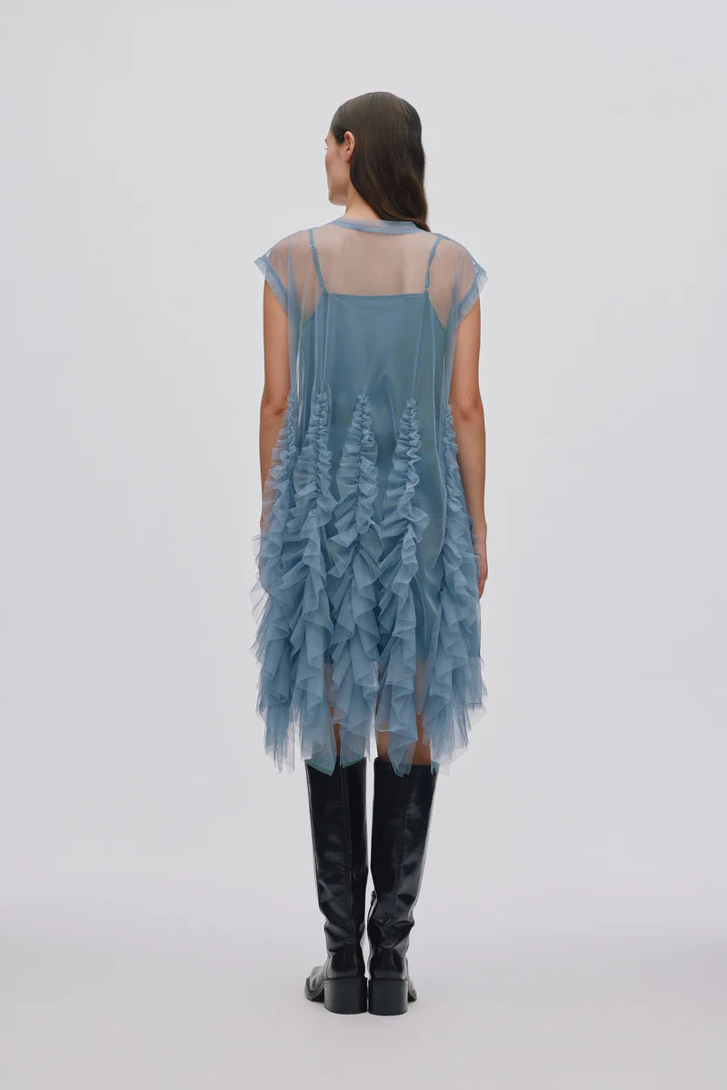 Rabens Saloner Ghita Frilly Tulle Dress - Dusty Blue