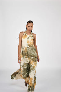 Rabens Saloner Hope Abstract Halter Dress - Forest Combo