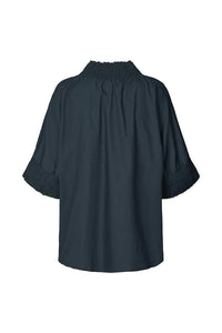 Rabens Saloner Oona Poplin Shirring Blouse - Dark Navy