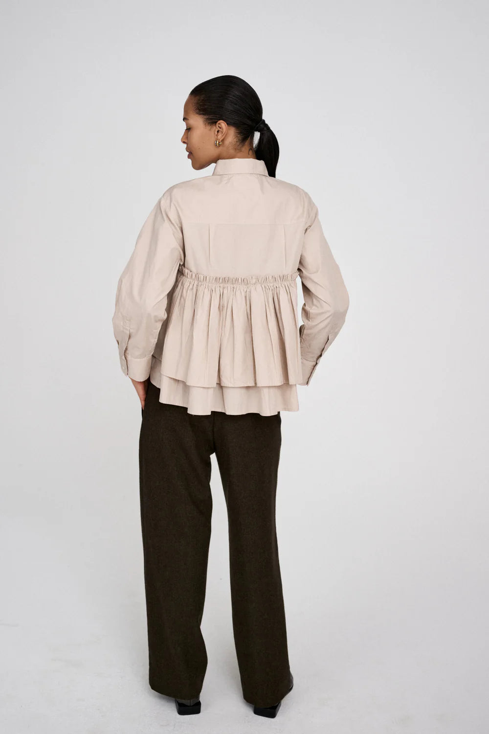 Rabens Saloner Shaker Poplin Frill Shirt - Powder