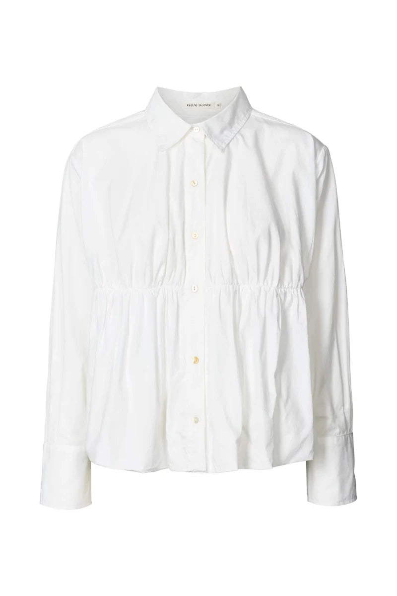 Rabens Saloner Sophie Poplin Puffed Hem Shirt - White