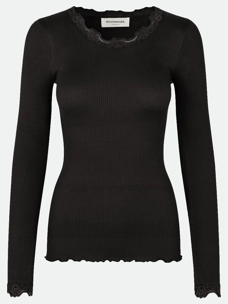 Rosemunde RWBabette Silk LS Lace T-Shirt - Black