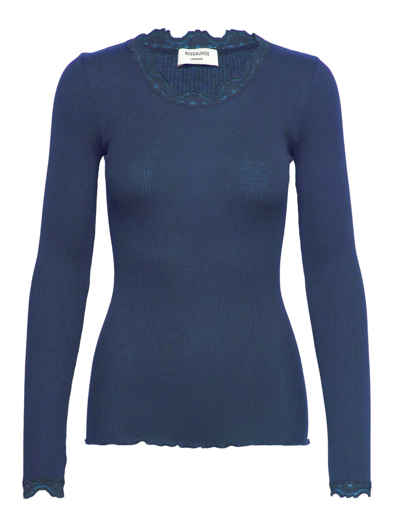 Rosemunde RWBabette Silk LS Lace T-Shirt - Ensign Blue