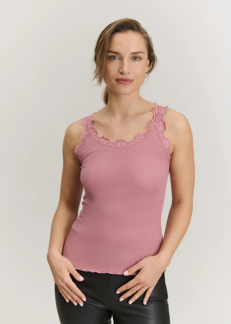Rosemunde RWBabette Silk SL U-Neck Long Lace Top - Nostalgia Rose