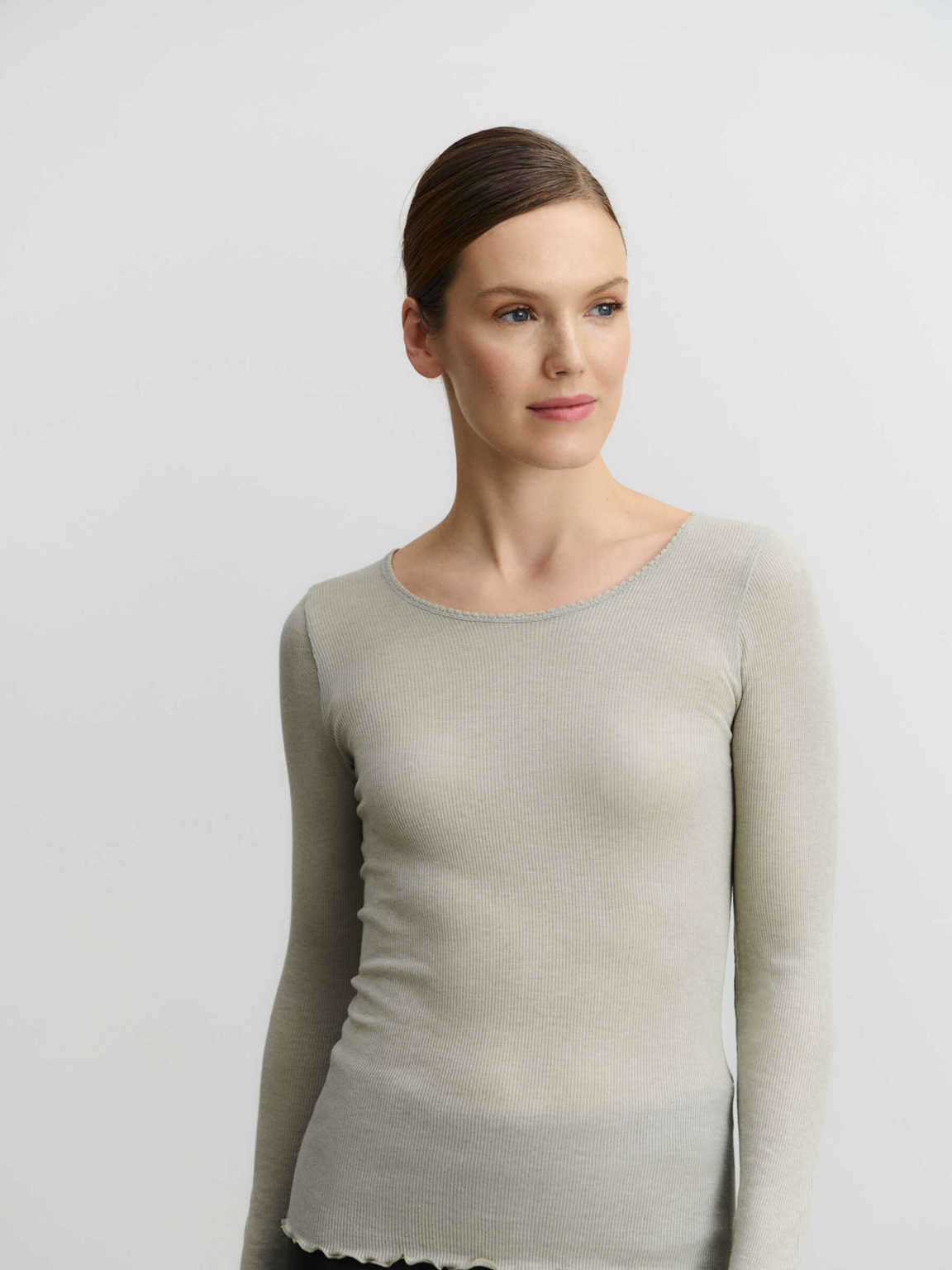 Rosemunde RWBurlington Wool LS O-Neck T-Shirt - Abbey Stone
