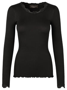Rosemunde Silk T-Shirt W/Lace - Black