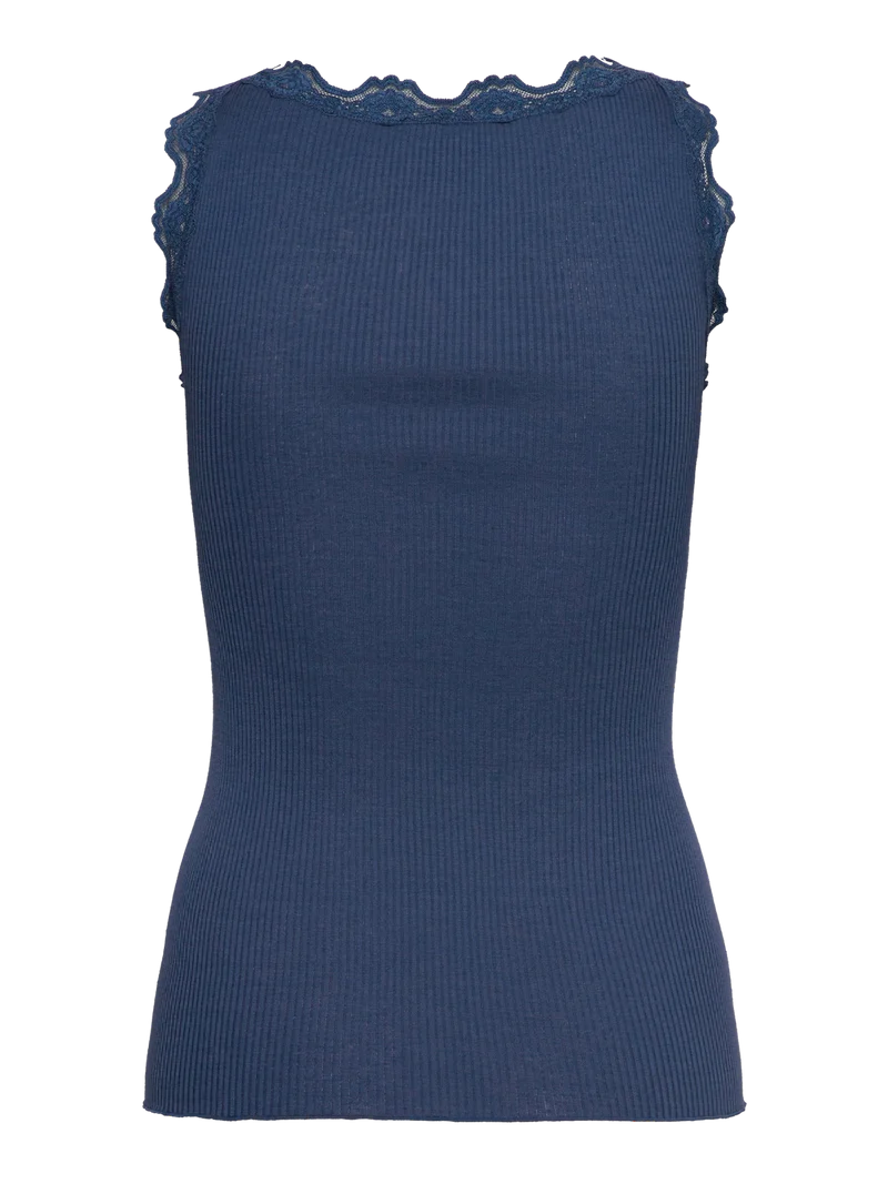 Rosemunde RWBabette Silk SL U-Neck Long Lace Top - Ensign Blue