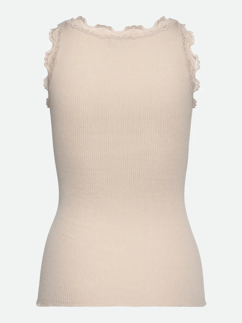 Rosemunde RWBabette Silk SL U-Neck Long Lace Top - Rainy Day